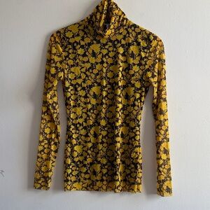Ganni Yellow and Black Floral Top